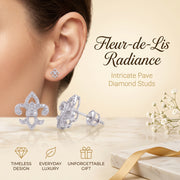 King of Bling's 0.60ct Cubic Zirconia 925 White Silver Women's Fleur de Lis Screw Back Earrings KING OF BLINGS
