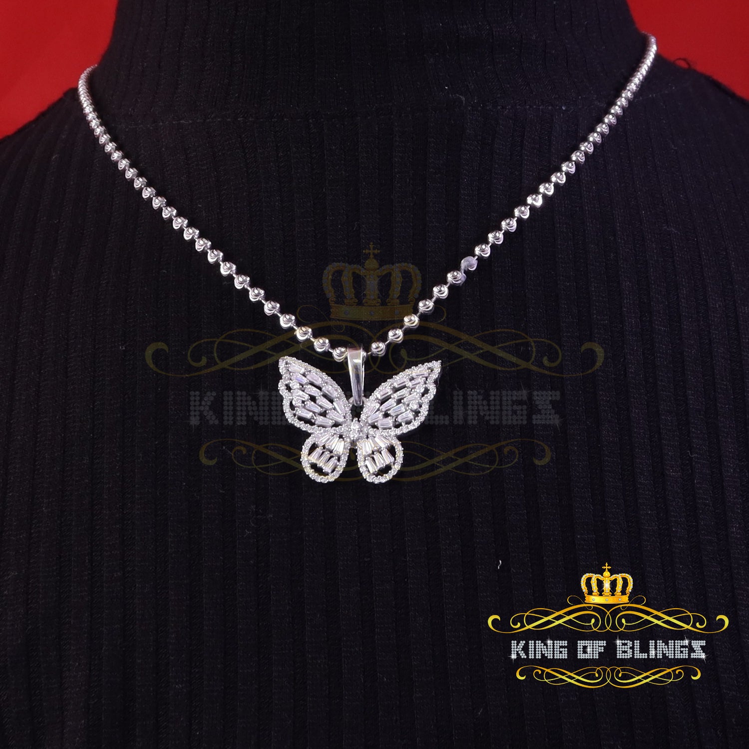 King Of Bling's Men's/Womens 925 Silver White 1.75ct VVS 'D' Moissanite Butterfly Pendant KING OF BLINGS
