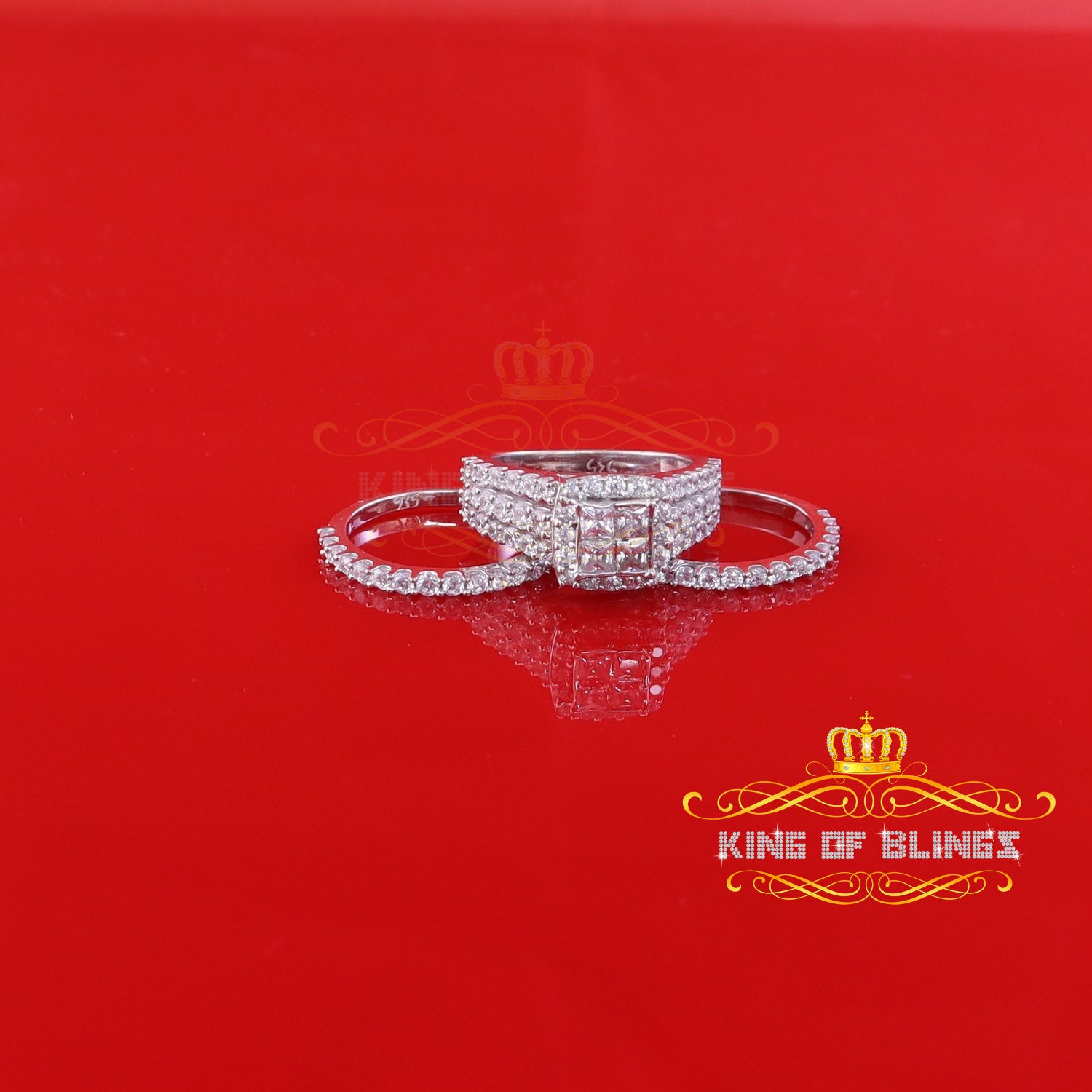 King Of Bling's6.56ct Cubic Zirconia White Sterling Silver Square Engagement Womens Ring Size 8 KING OF BLINGS