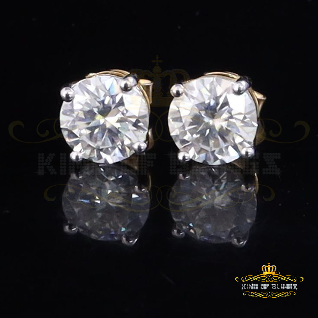 King  of Bling's 2.00ct VVS 'D' Moissanite Men's/Womens 925 Silver Yellow Round Stud Earrings KING OF BLINGS