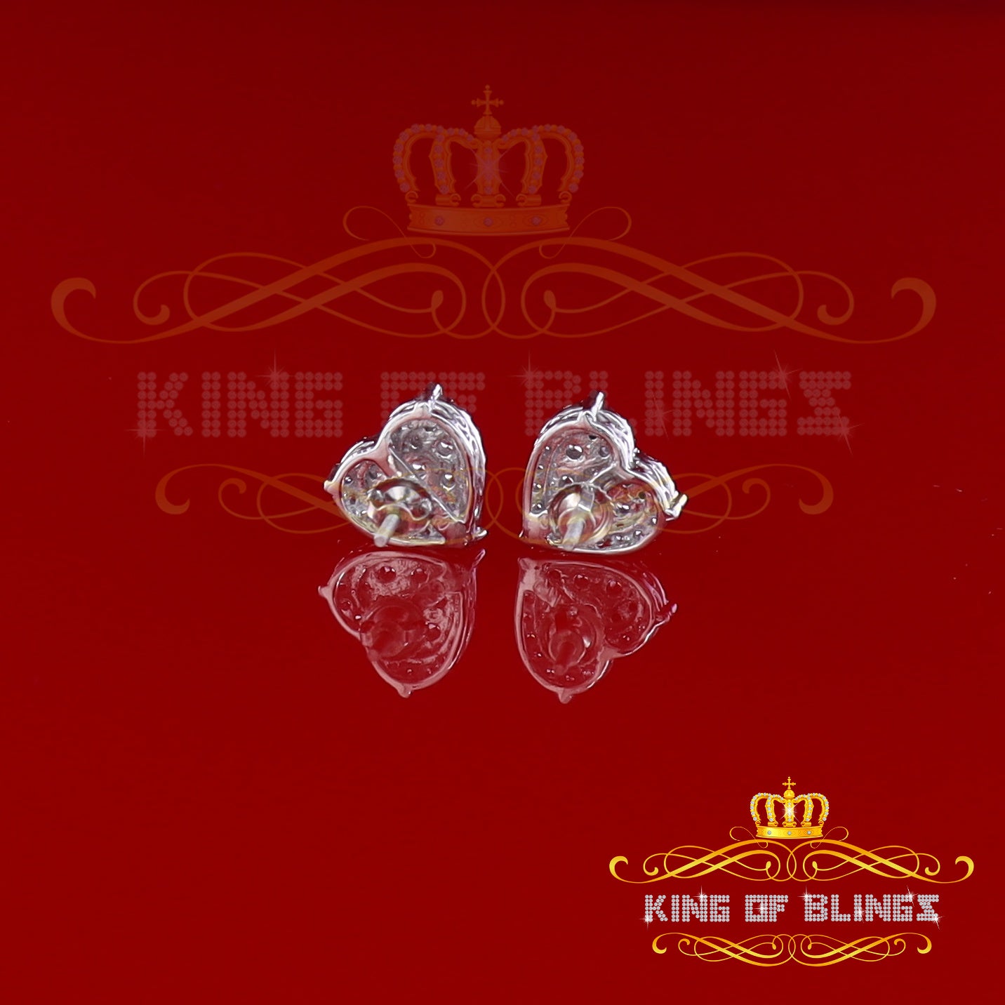 King of Blings- Aretes Para Hombre 925 White Silver 1.64ct Cubic Zirconia Heart Women's Earrings KING OF BLINGS