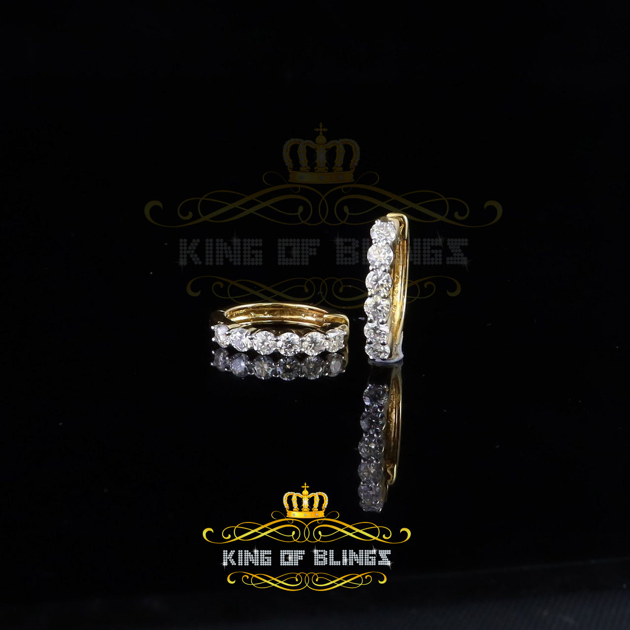 King  of Bling's Men's/Women's 925Silver Yellow1.50ct VVS'D'Moissanite 1 row Stones Hoop Earrings
