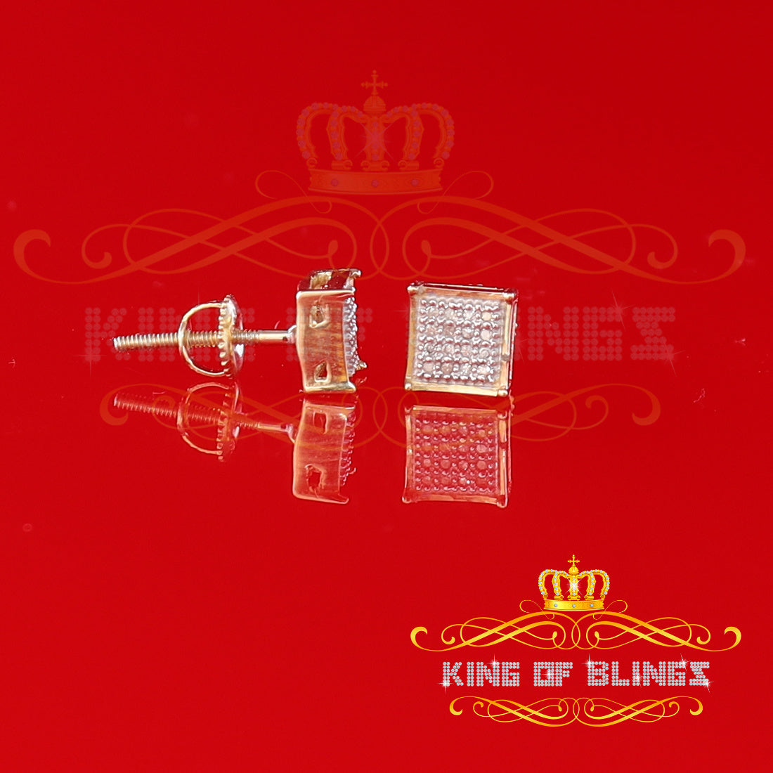 King of Blings-0.10ct Diamond Stud Earrings For Women Yellow 925 Sterling Silver Stud For Men
