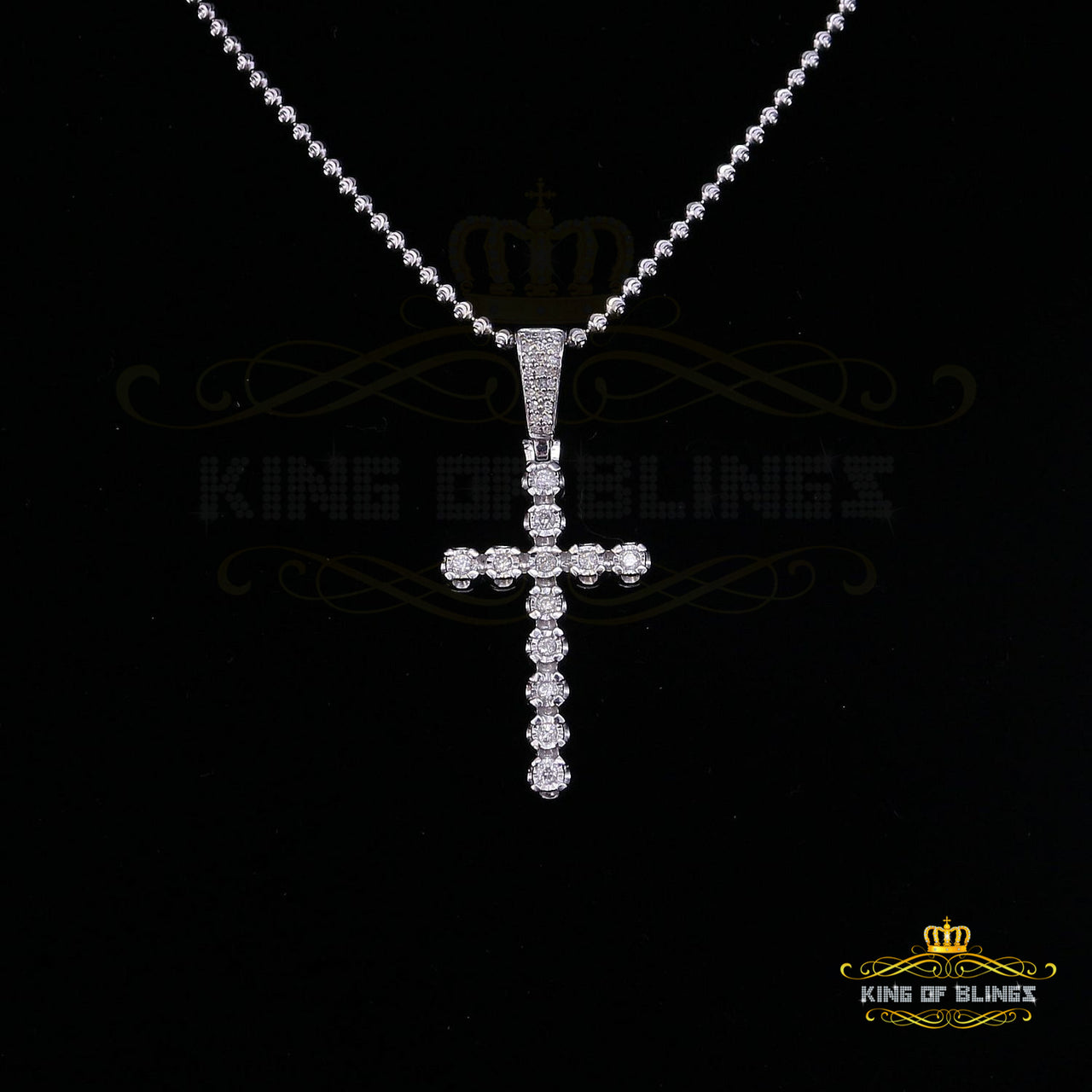 King Of Bling's Real 0.50ct Diamond Sterling Silver CROSS Charm Fashion Necklace Pendant White