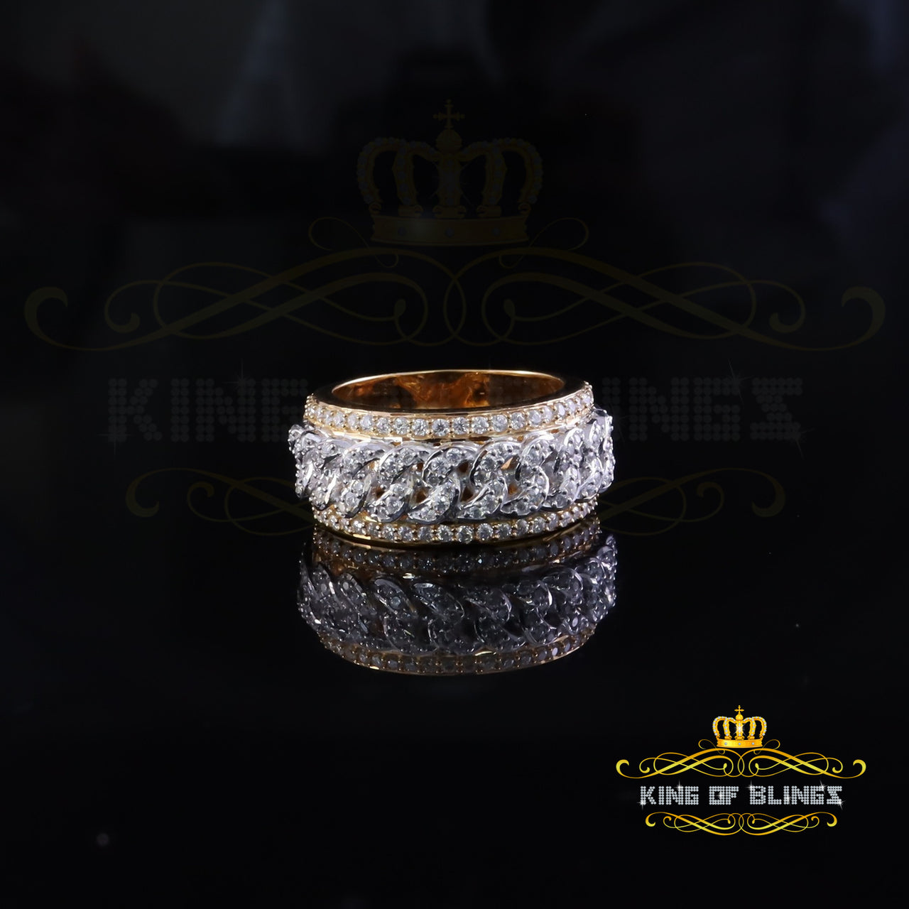 King of Bling's 1.50ct VVS D Moissanite For Men's & Women's Silver Yellow Cuban Band Ring SZ 8 King of Blings