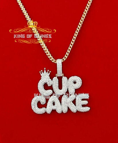 Create Your Own Custom Design in 925 Sterling Silver 2.00inch Crown CUPCAKE Pendant Cubic Zirconia KING OF BLINGS