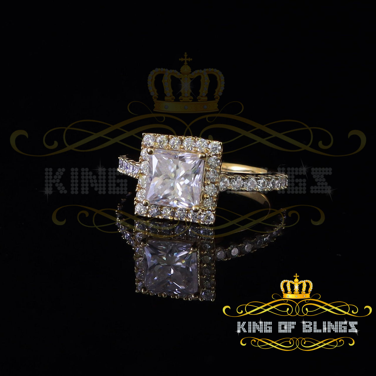 King Of Blings  10K Yellow Gold 3.00CT 'VVS' 'FL' D clr Moissonite Womens Princes Cut Ring S/7
