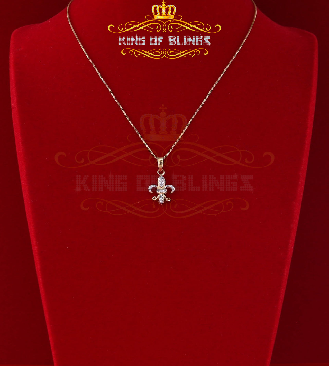 King Of Bling's Promise Yellow Sterling Silver Fleur de Lis Pendant with 0.17ct Cubic Zirconia
