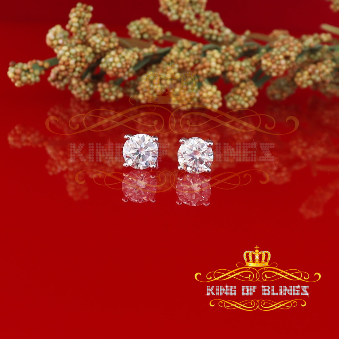 King of Bling's Mens & Womens stud 925 silver White 3.00ct VVS 'D' Moissanite Stud Earrings KING OF BLINGS