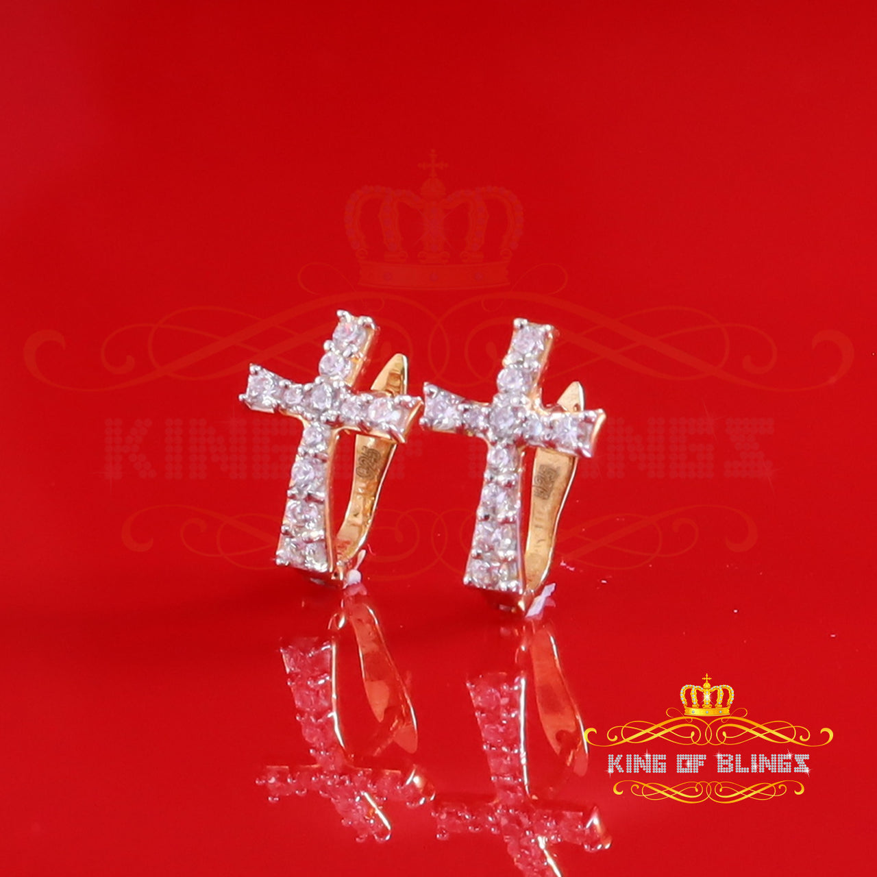 King  of Bling's Moissanite 925 Silver Round Yellow Hip Hop Cross Stud Earring Men's/Women's