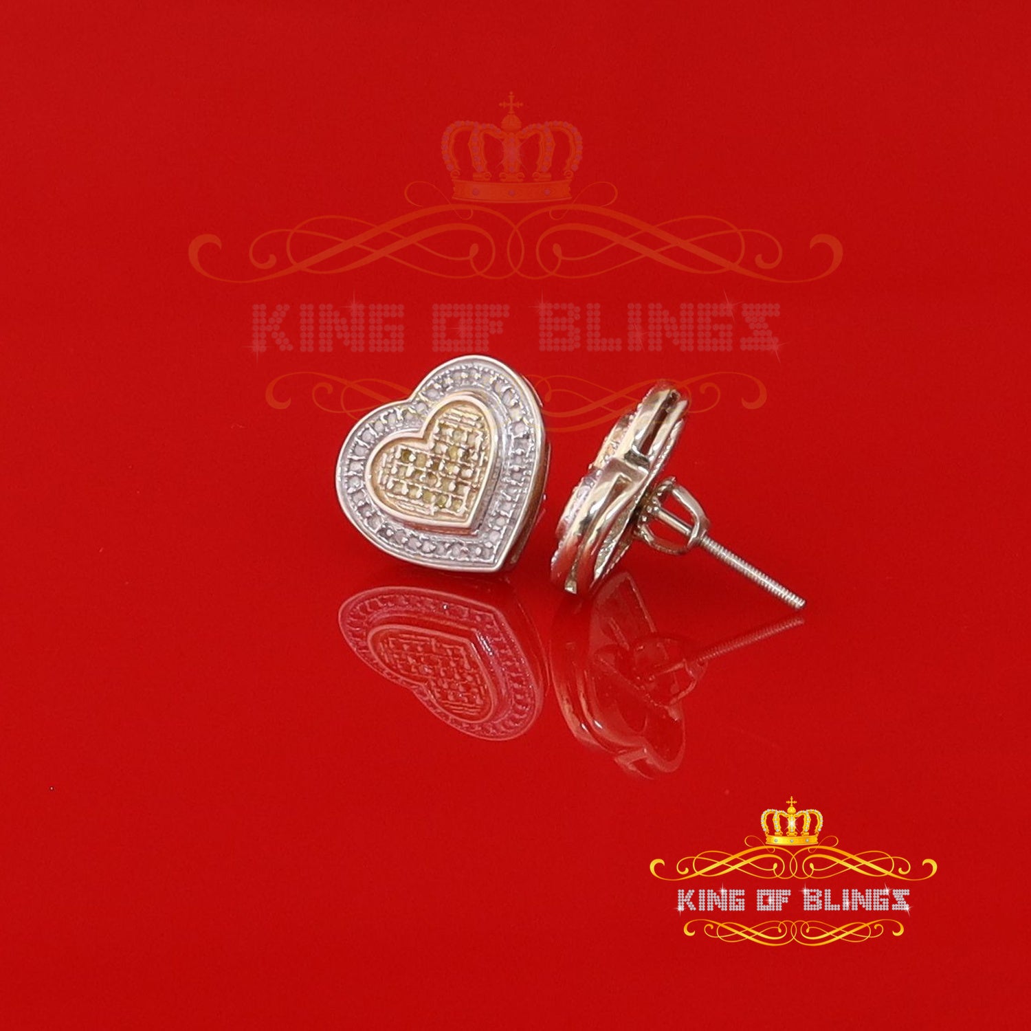King of Blings-Aretes Para Hombre Heart 925 Yellow Silver 0.30ct Diamond Women's /Men's Earring KING OF BLINGS