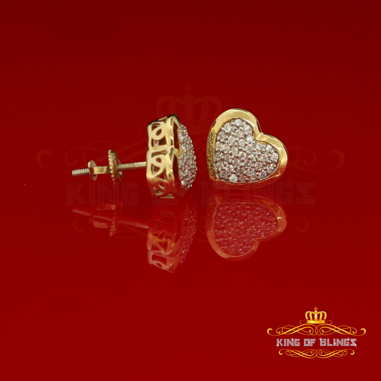 King of Bling's Aretes Para Hombre 925 Yellow Silver 0.71ct Cubic Zirconia Heart Women's Earring