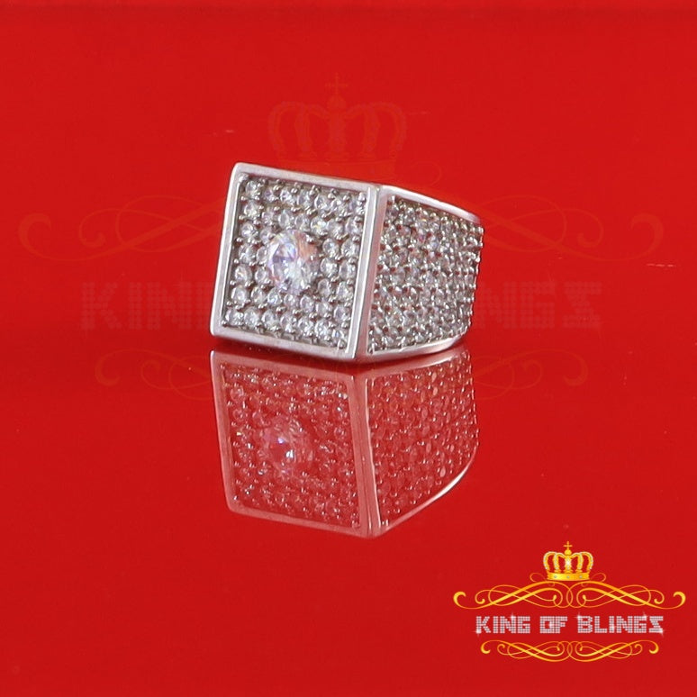 King Of Bling's19.00ct Cubic Zirconia White Silver Square Men's Adjustable Ring From SZ 9 to 11