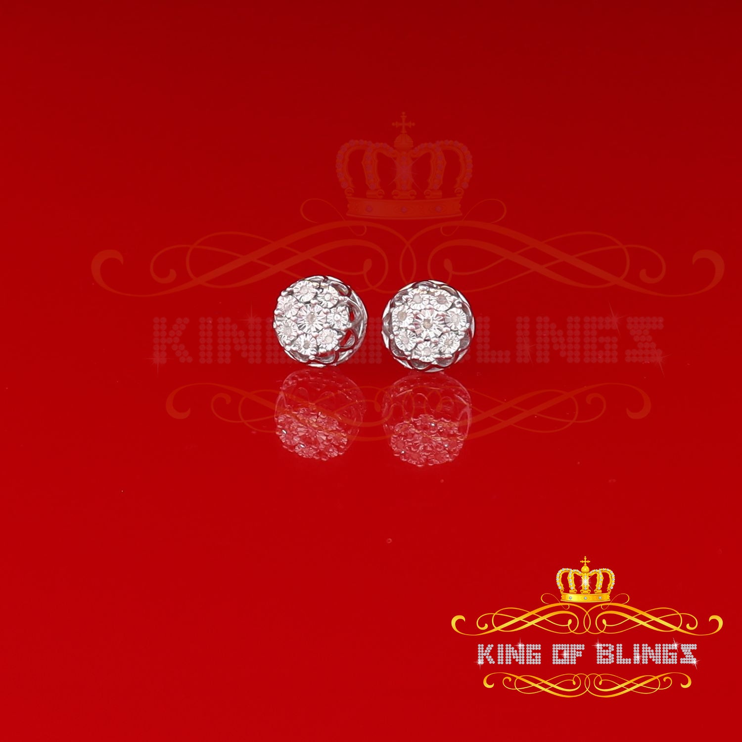 King Of Bling's 925 Sterling Silver White 0.07ct Diamond For Men's & Women's Floral Earrings KING OF BLINGS