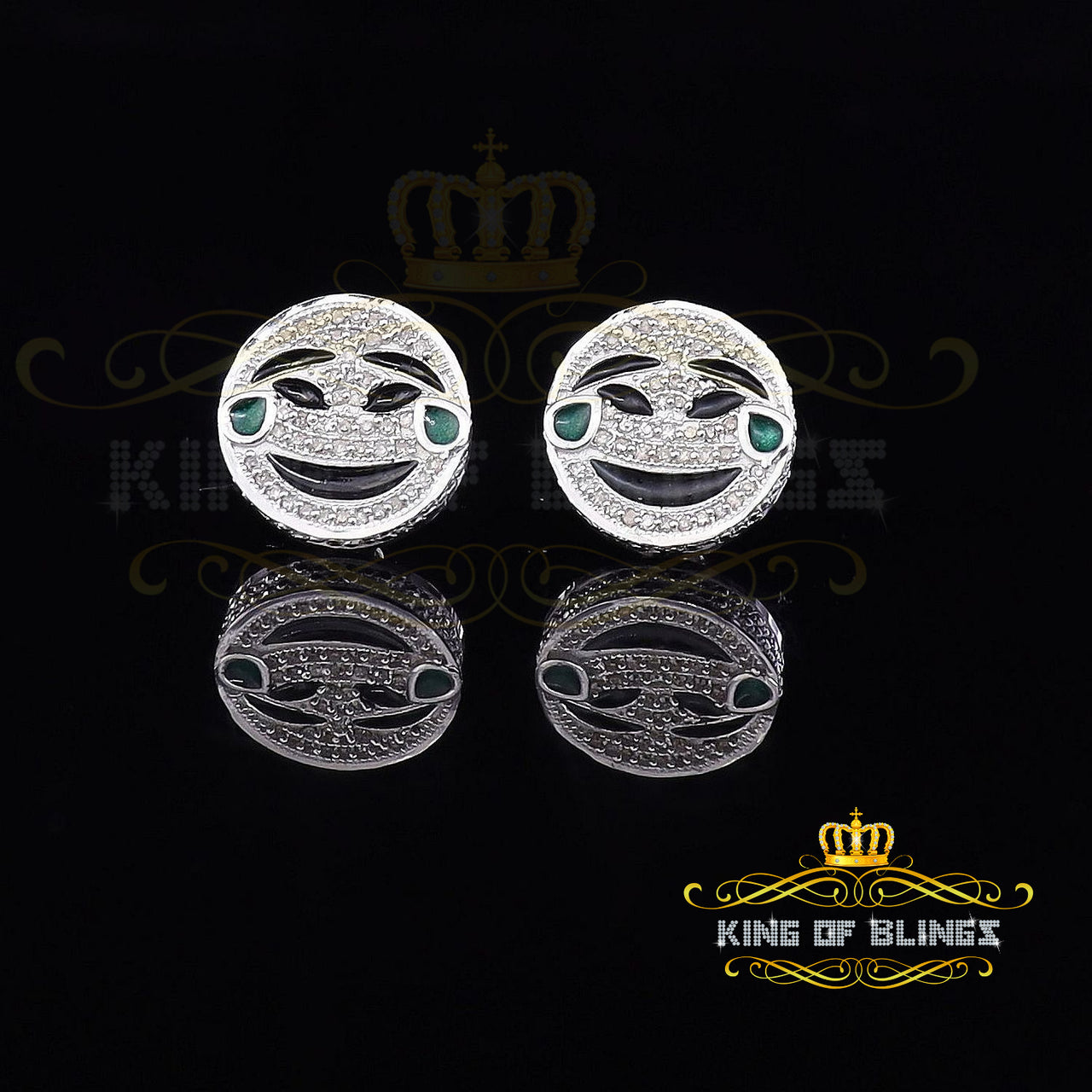 King Of Bling's 925 Sterling White Silver 0.33ct Diamond Men & Women Face with tear joy Earring