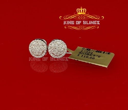 King of Blings- Aretes Para Hombre 925 White Silver Women's & Men Cubic Zirconia Round Earring KING OF BLINGS