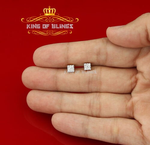 King of Bling's 0.34ct Cubic Zirconia 925 Yellow Silver Women's & Men's Hip Hop Square Earrings