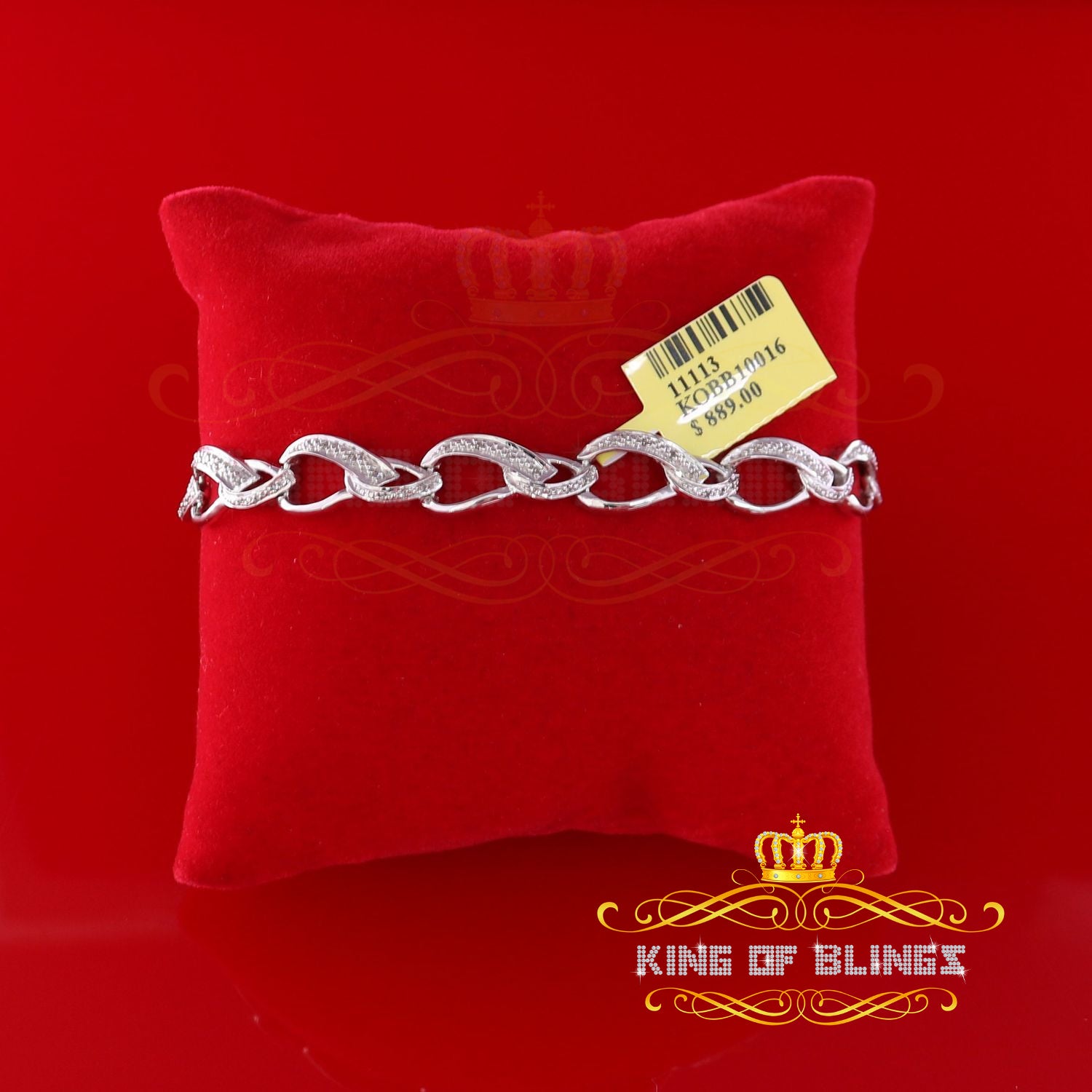 King Of Bling's 925 Silver White 0.20CT Real Diamonds Fancy Style Men's/Womens Bracelet Size 7'' KING OF BLINGS