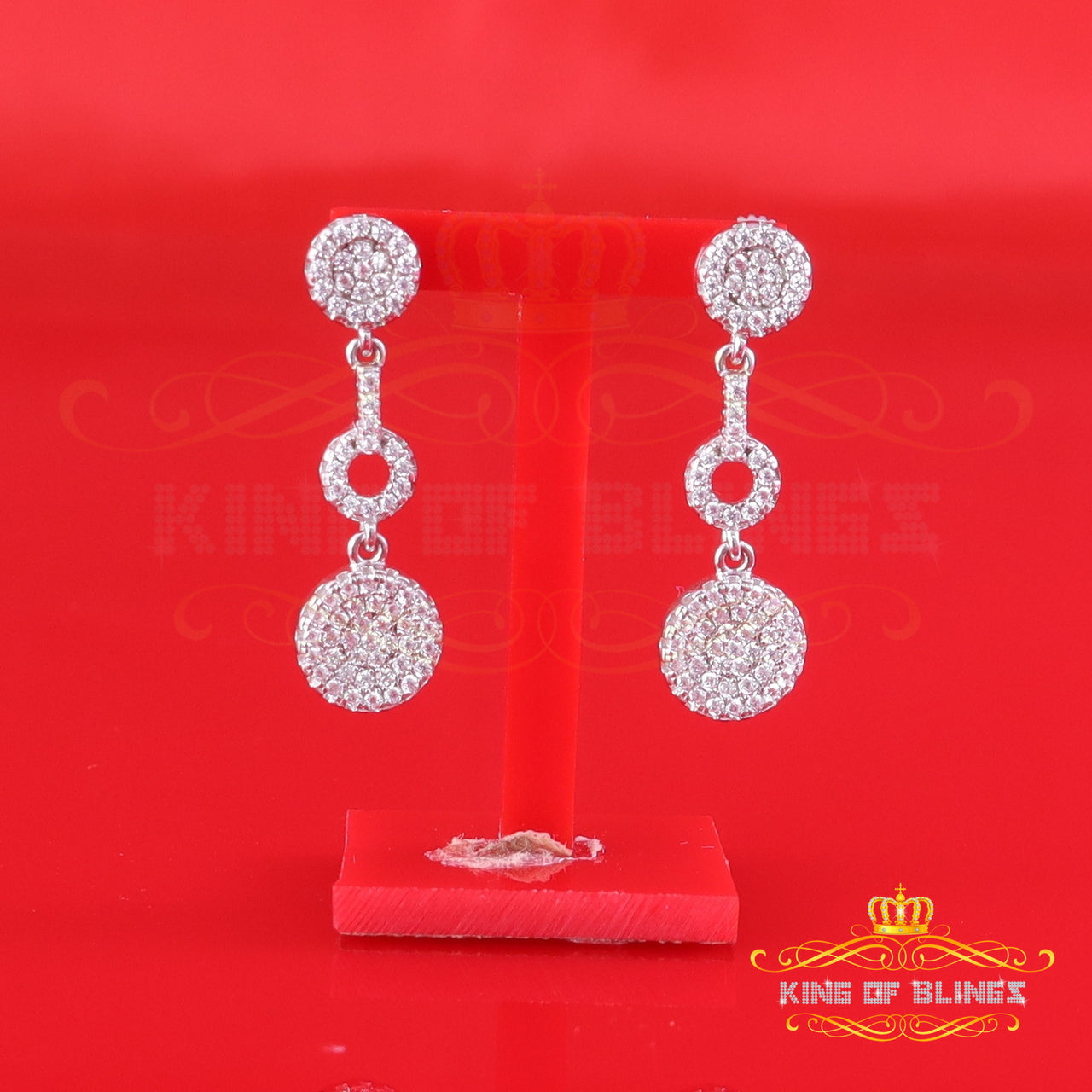 King of Bling's 1.25ct Sterling White Silver Round Dangling Hip Hop For Women's & Men's Earring