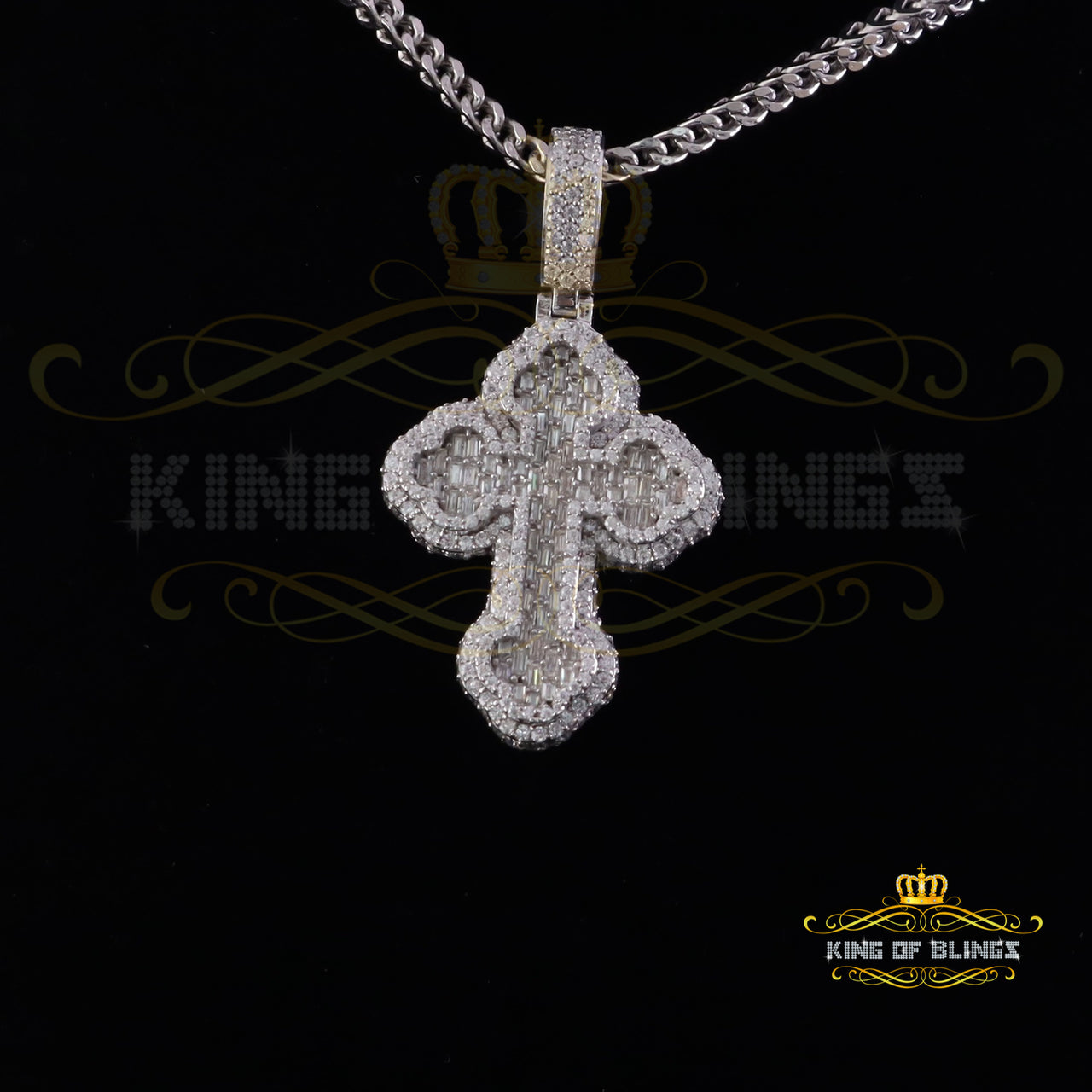 King Of Bling's New Buttony Cross 925 Silver White 4.50ct VVS D Moissanite Pendant Men's/Womens KING OF BLINGS