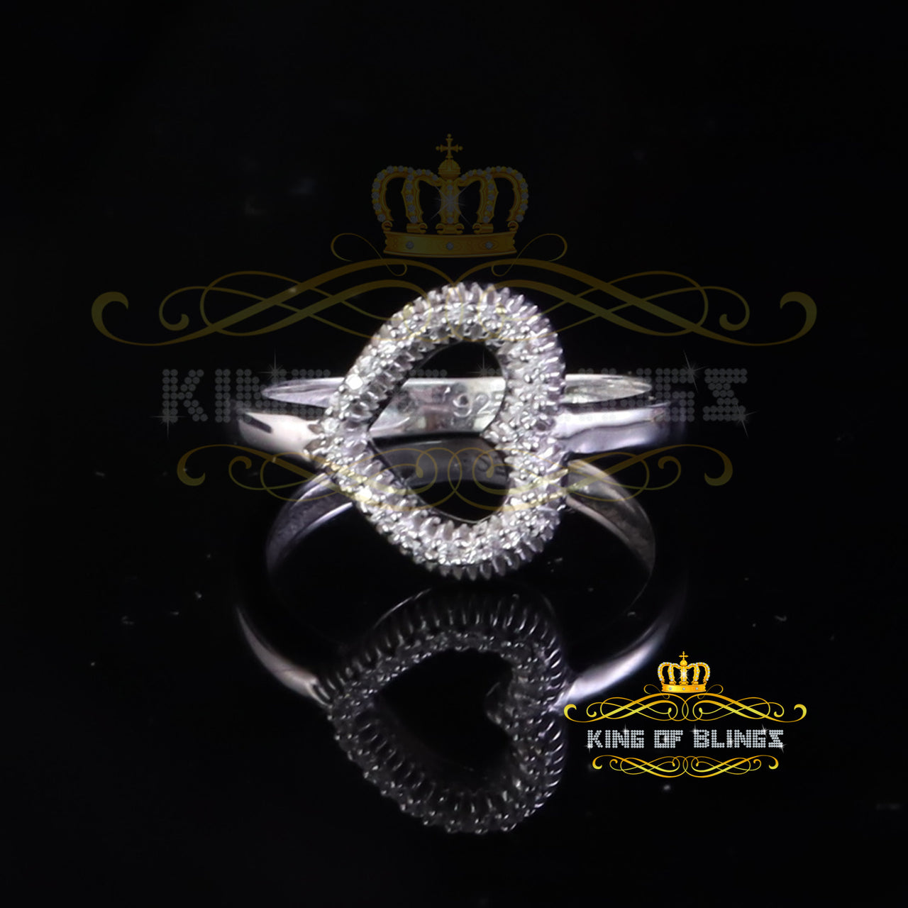 King Of Bling's925 Sterling White Silver 0.22ct Cubic Zirconia Promise Heart Womens Ring Size 7