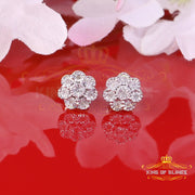 King Of Bling's 0.03ct Diamond 925 Sterling Silver White Floral Earrings For Men's & Women's KING OF BLINGS