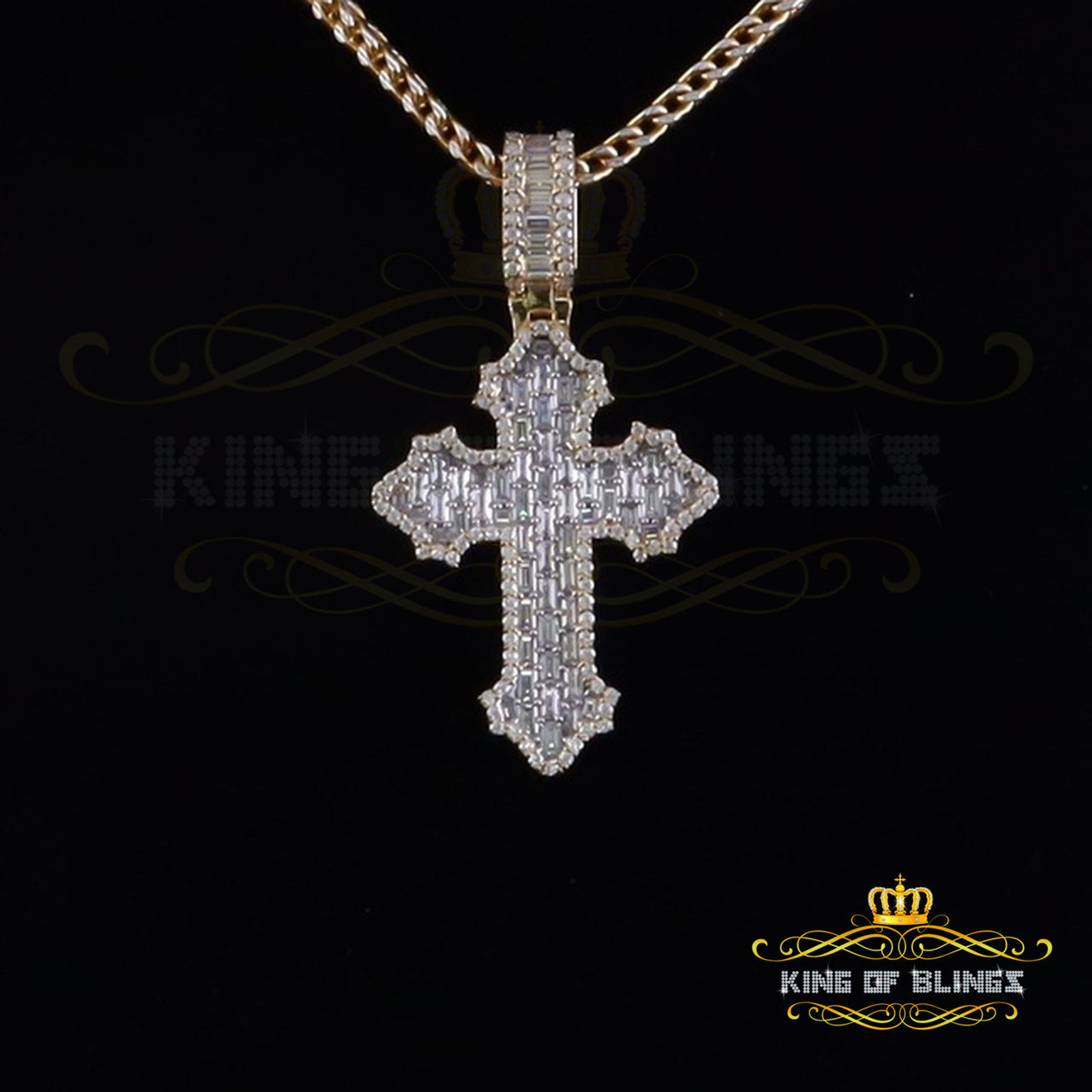 King Of Bling's Charm Cross Yellow Pendant 3.50ct VVS D Moissanite Sterling Silver Men's & Women KING OF BLINGS