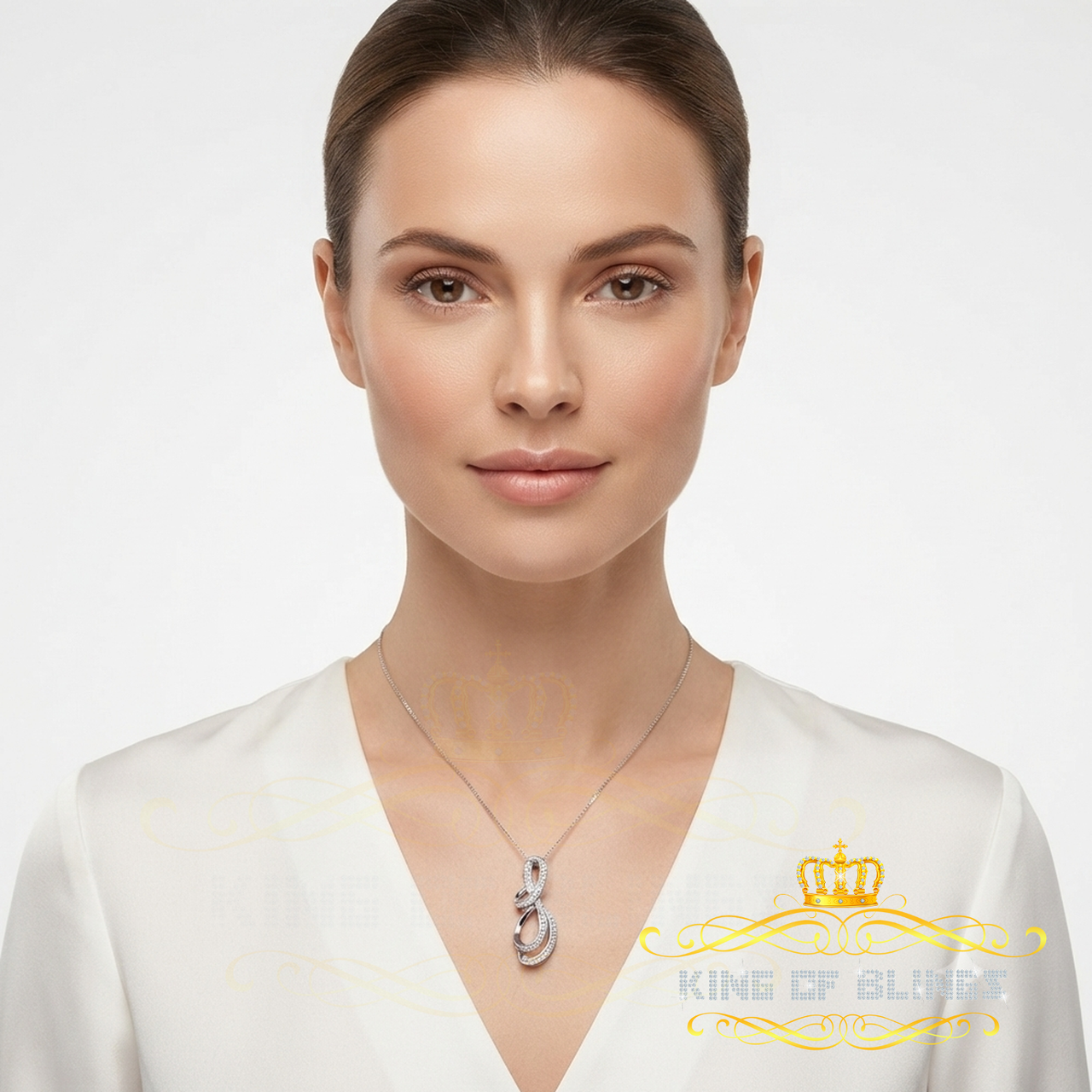 King Of Bling's Real 0.15CT Diamond Stones FASHION Sterling Charm Necklace Silver White Pendant KING OF BLINGS