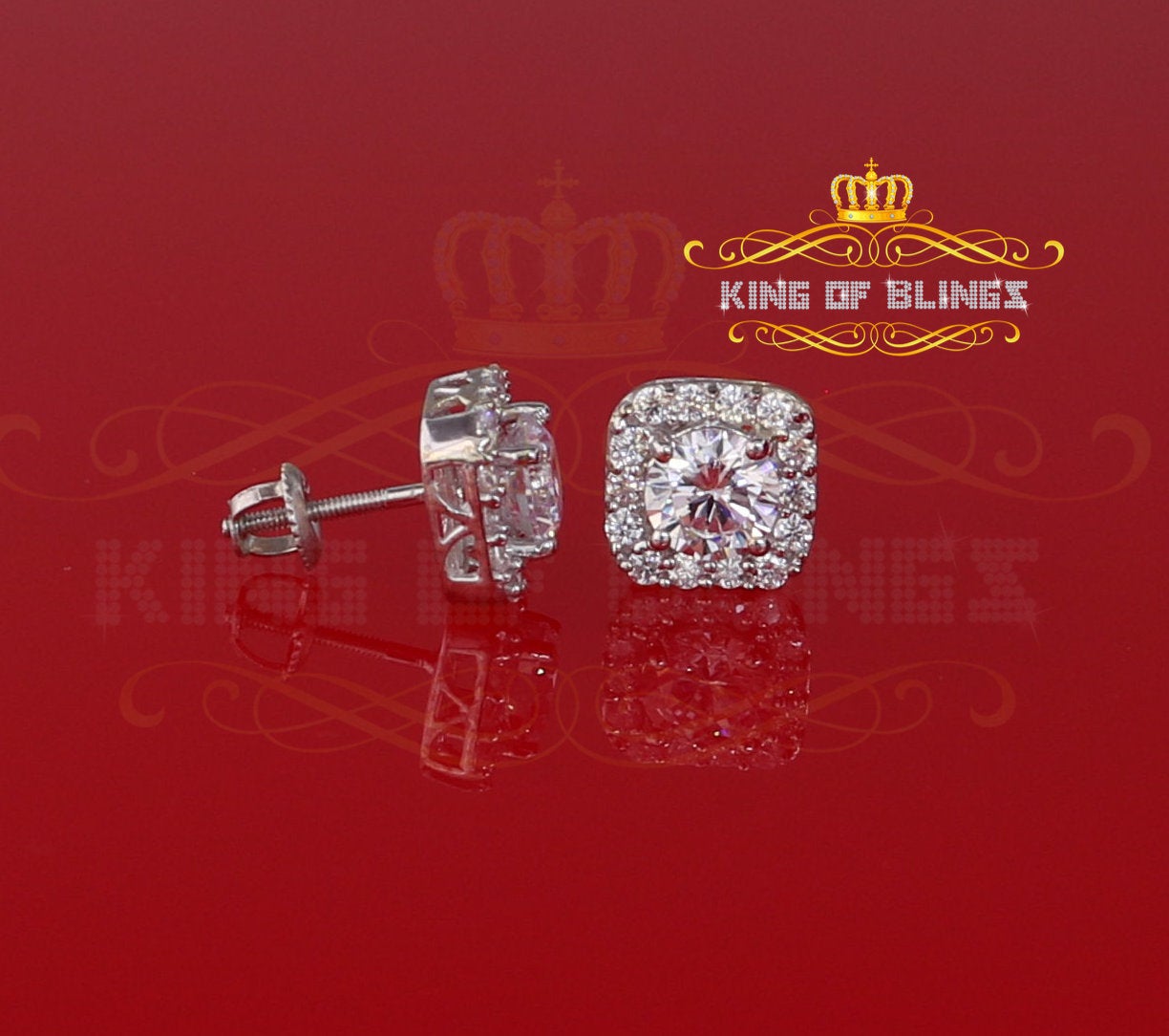 King of Blings- White 3.8ct Cubic Zirconia 925 Sterling Silver Women's & Men's Square Earrings KING OF BLINGS