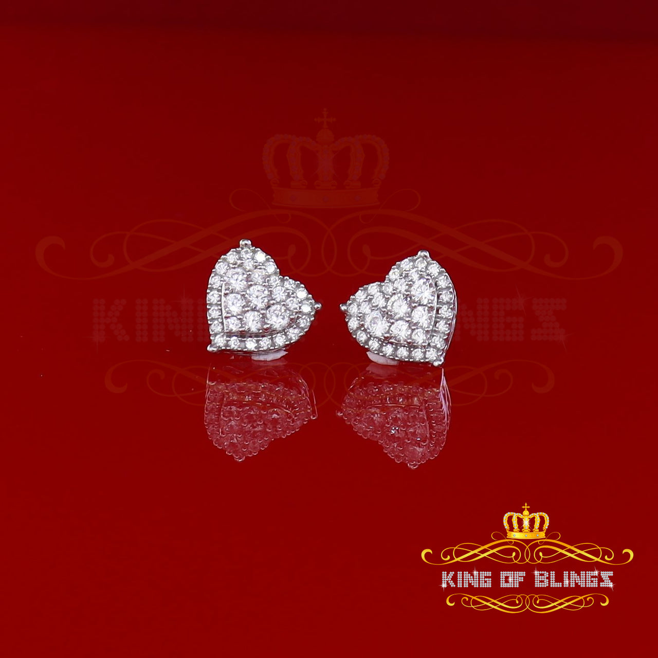 King of Bling's Aretes Para Hombre 925 White Silver 2.68ct Cubic Zirconia Heart Women's Earring