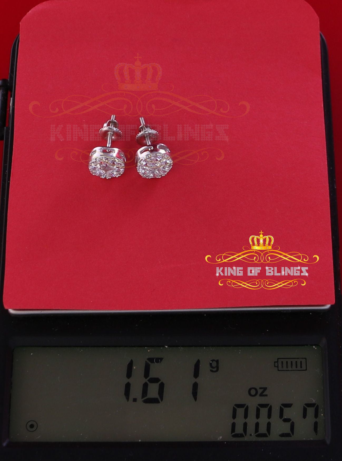 King of Blings- 1.72ct Cubic Zirconia 925 White Sterling Silver Women's Hip Hop Round Earrings KING OF BLINGS