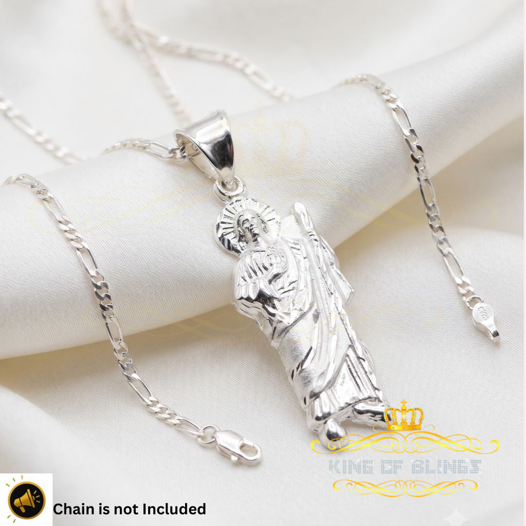 King Of Bling's 925 Sterling Silver Men's/Women's Saint Jude Figure Pendant White Religious