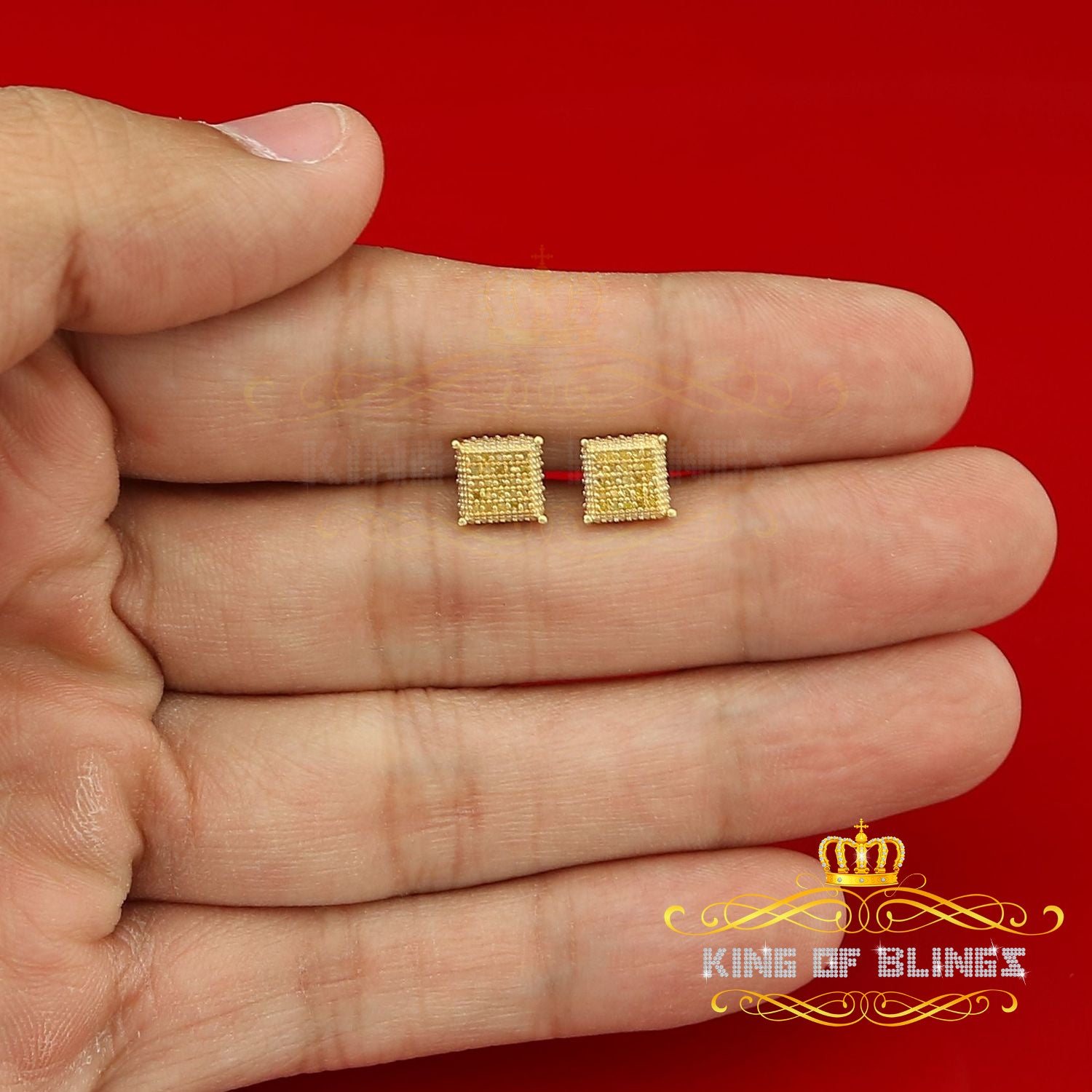 King of Blings-0.15ct Yellow Diamond 925 Sterling Silver Stud Women's/ Men's Square Earrings KING OF BLINGS