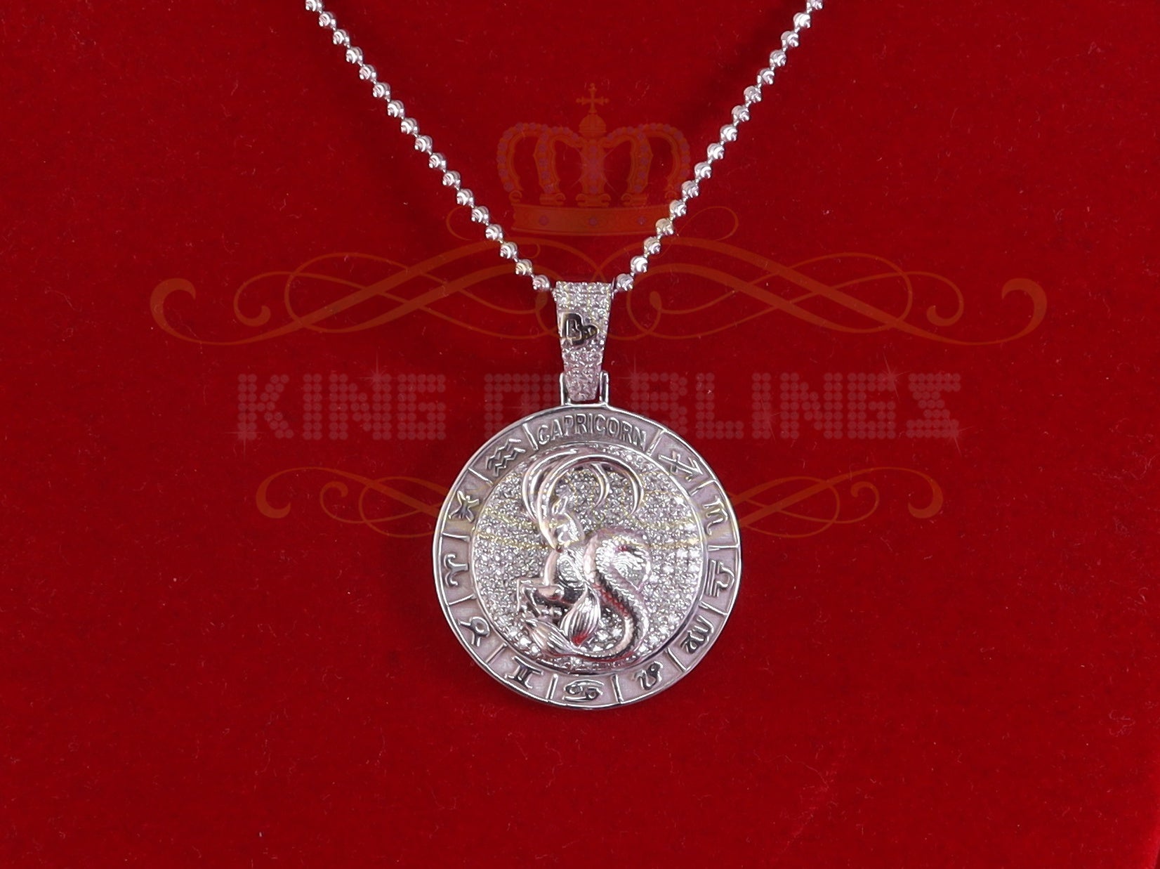 Sterling White Silver CAPRICORN Pendant For Men & Women 2.23ct Cubic Zirconia KING OF BLINGS