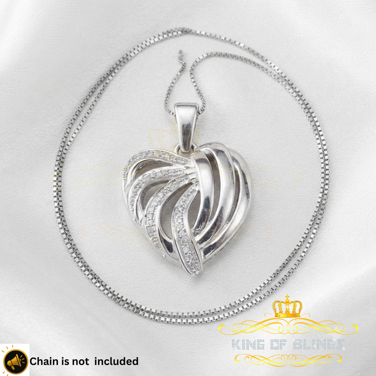 King Of Bling's Real 0.12CT Diamond HEART in 925 Sterling Silver White Charm Necklace Pendant KING OF BLINGS