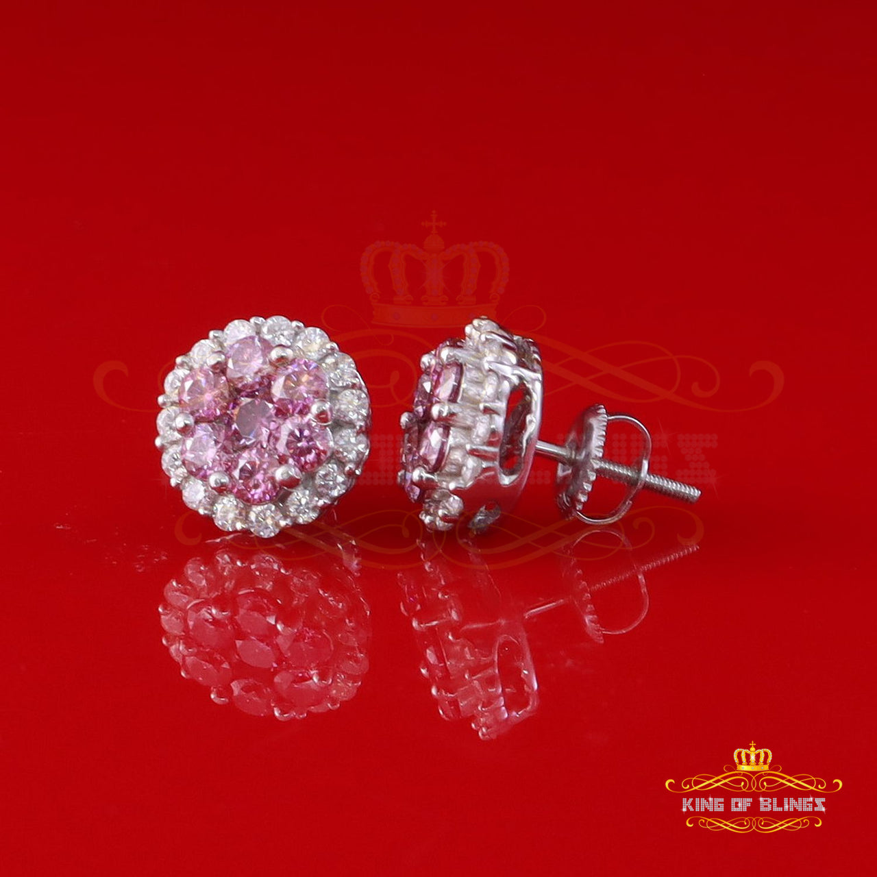 Men's/Women's 925 Silver White 2.00ct VVS 'D' Pink Moissanite Round Stud Earrings