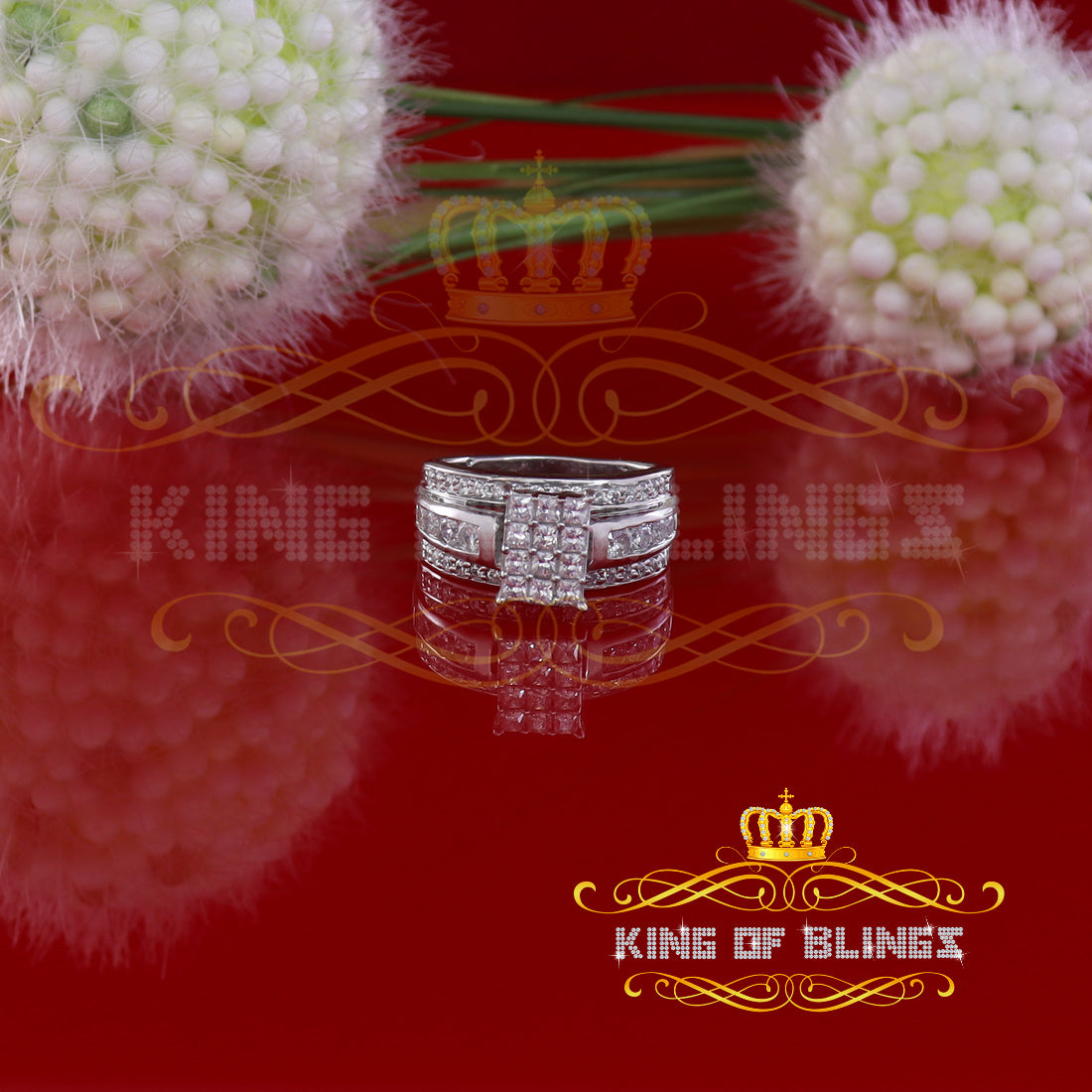 King Of Bling's3.20ct White Cubic Zirconia 925 Sterling Silver Band Cocktail Womens Ring SZ 8
