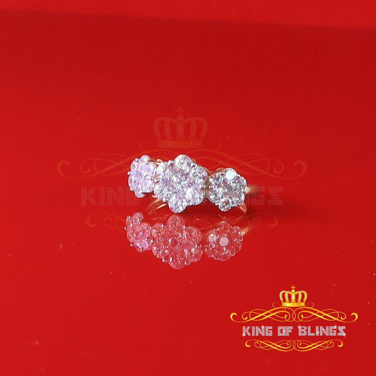 King Of Bling's Sterling Yellow Silver Flower 7 stone -Shaped CZ 3.50ct Womens Ring Size 7