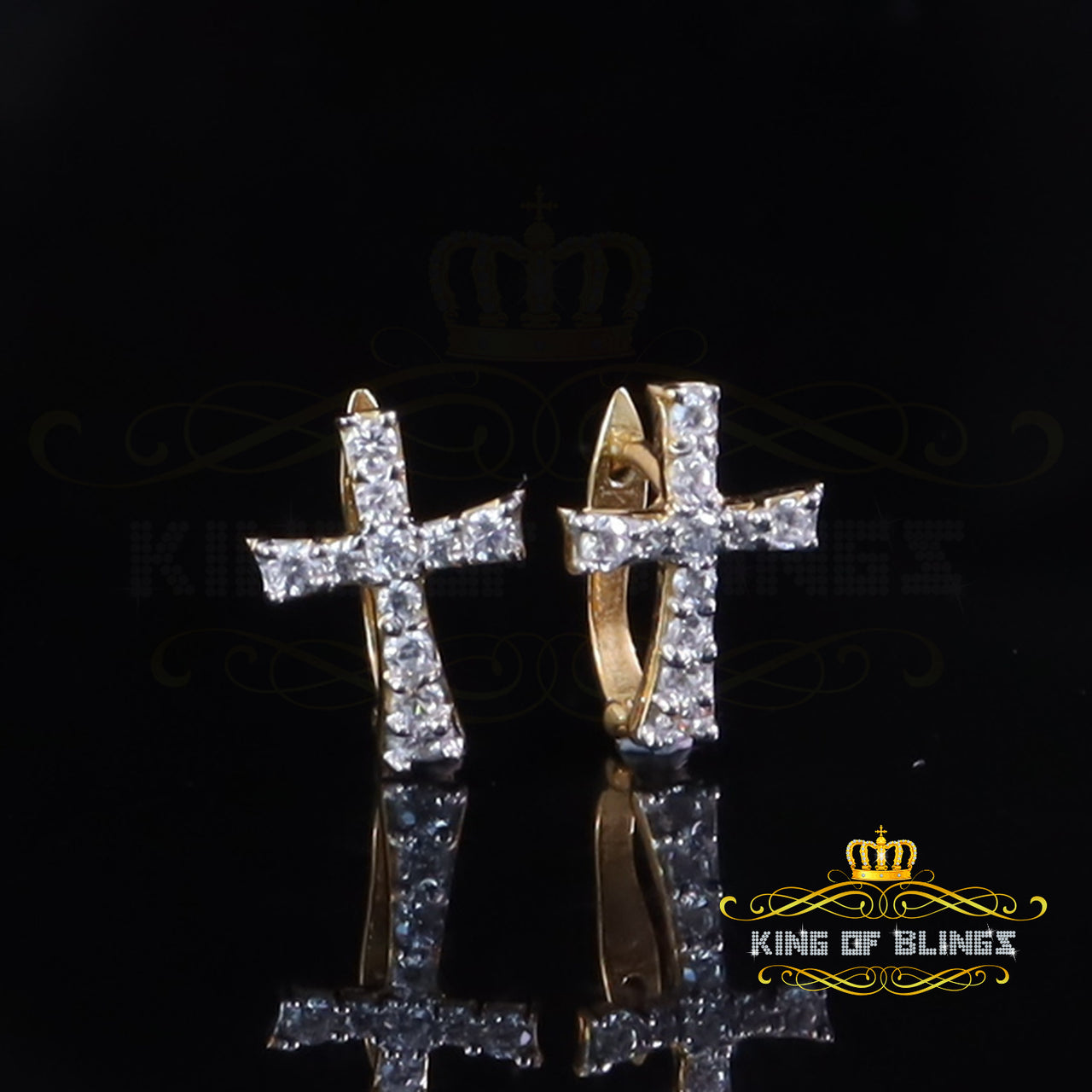 King  of Bling's Moissanite 925 Silver Round Yellow Hip Hop Cross Stud Earring Men's/Women's