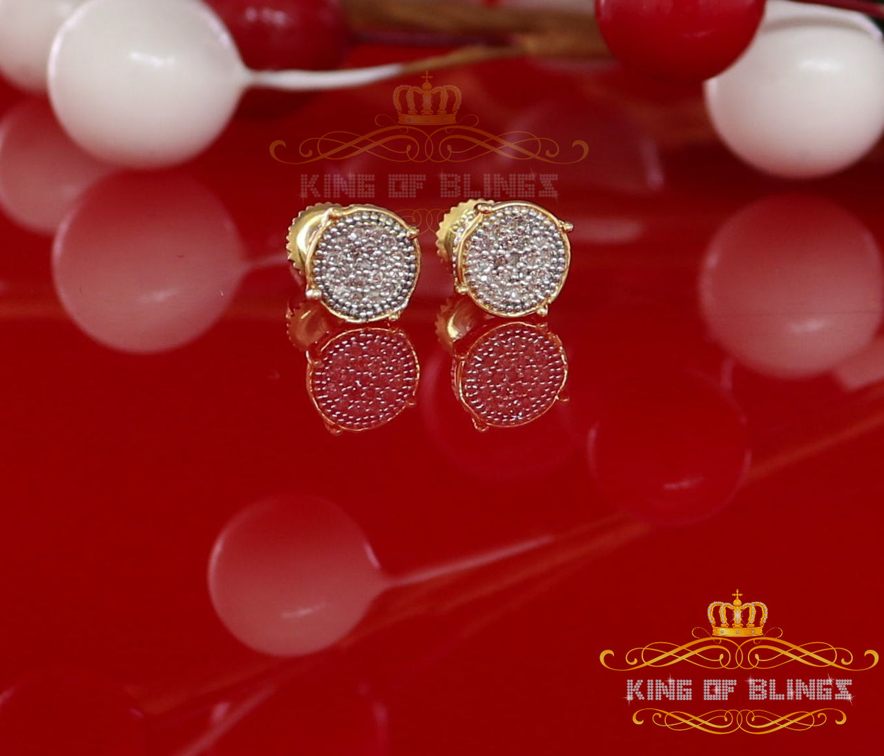 King of Blings-925 Sterling Silver 0.10ct Real Diamond For Women's/ Men's Yellow Round Earrings