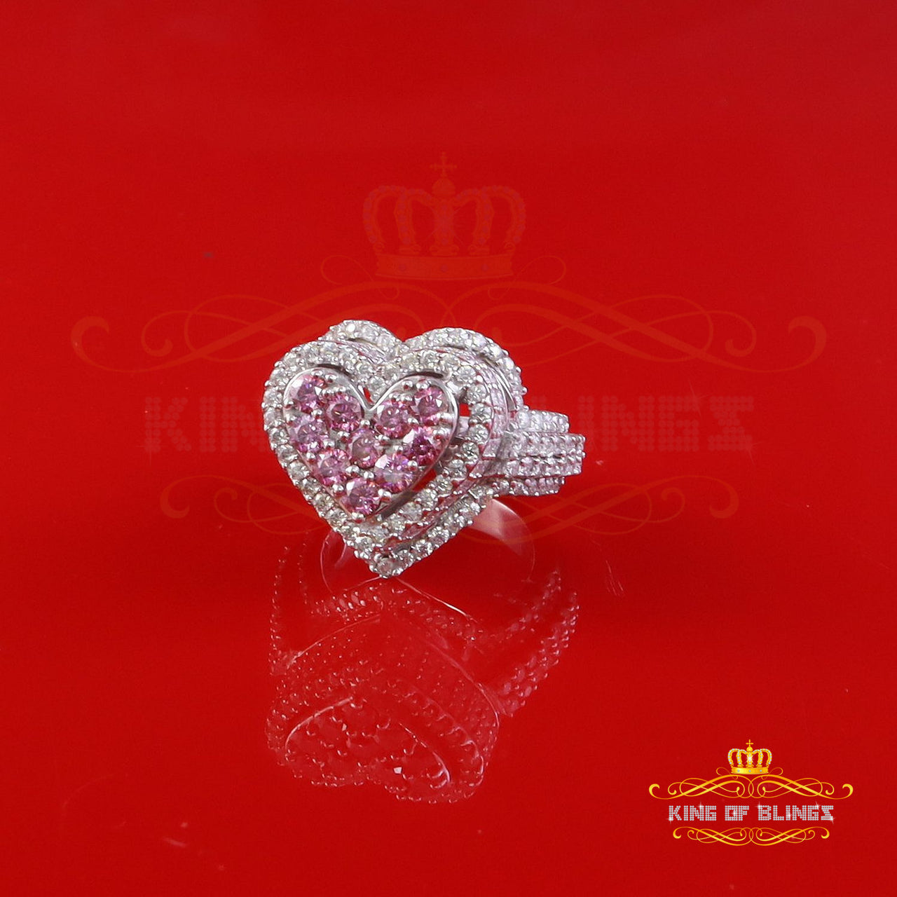 King of Bling's 5.00CT Women's Pink Stone Heart Moissanite Ring VVS 'D' 925 Silver White Sz7