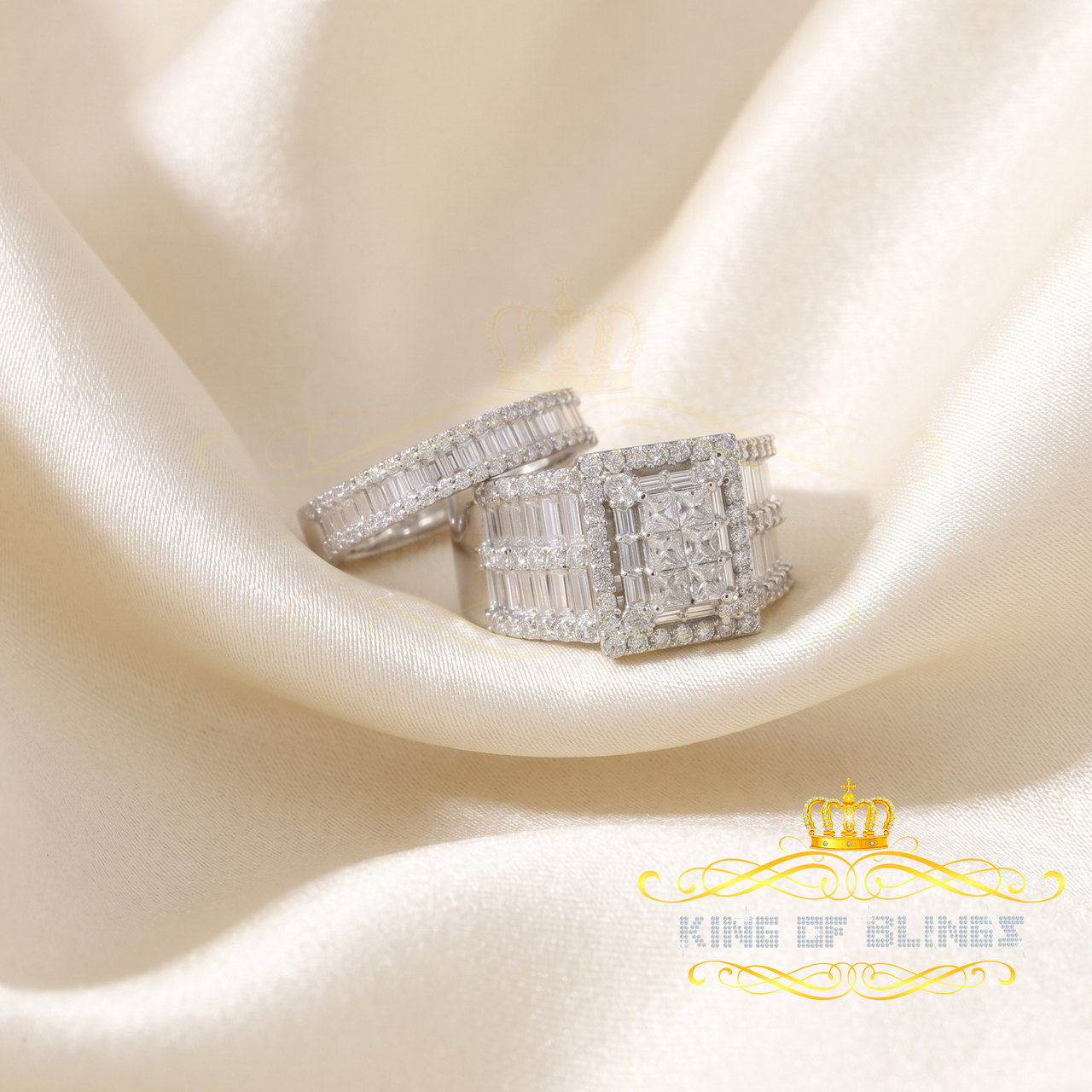 King Of Bling'sSterling White Silver Square 5.00ct Cubic Zirconia Bridal Womens Ring Size 8 KING OF BLINGS