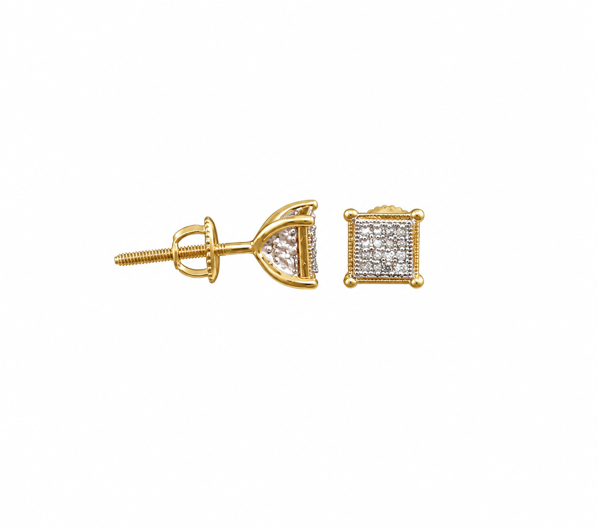 King Of Bling's 0.10ct Diamond Collection Yellow 925 Sterling Silver Women & Men Square Earrings KING OF BLINGS