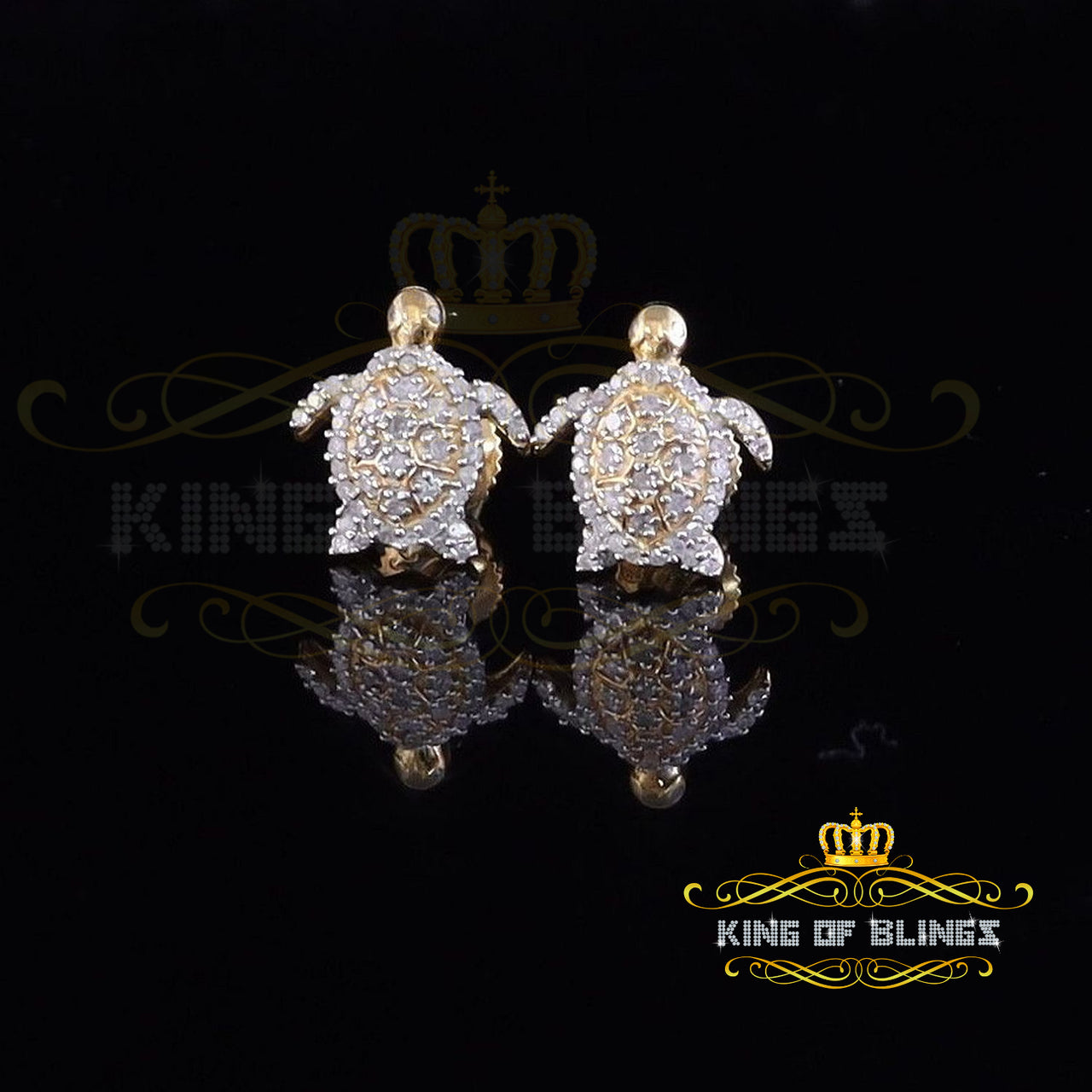 King of Blings-925 Sterling Yellow Silver 0.25ct Diamond Turtle Earrings For Women's & Men's