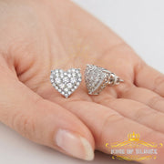 King of Bling's Aretes Para Hombre 925 White Silver 1.64ct Cubic Zirconia Heart Women's Earrings KING OF BLINGS