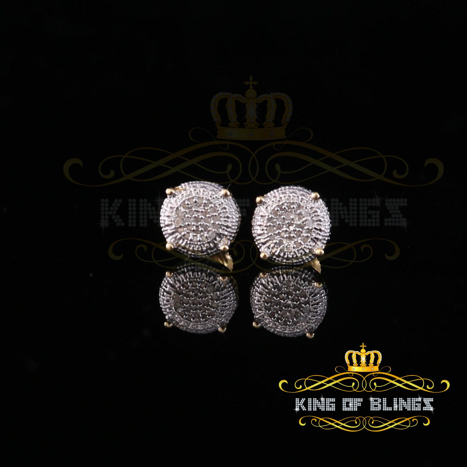 King of Blings-925 Sterling Silver 0.10ct Diamond For Women's & Men's Yellow Stud Round Earring KING OF BLINGS