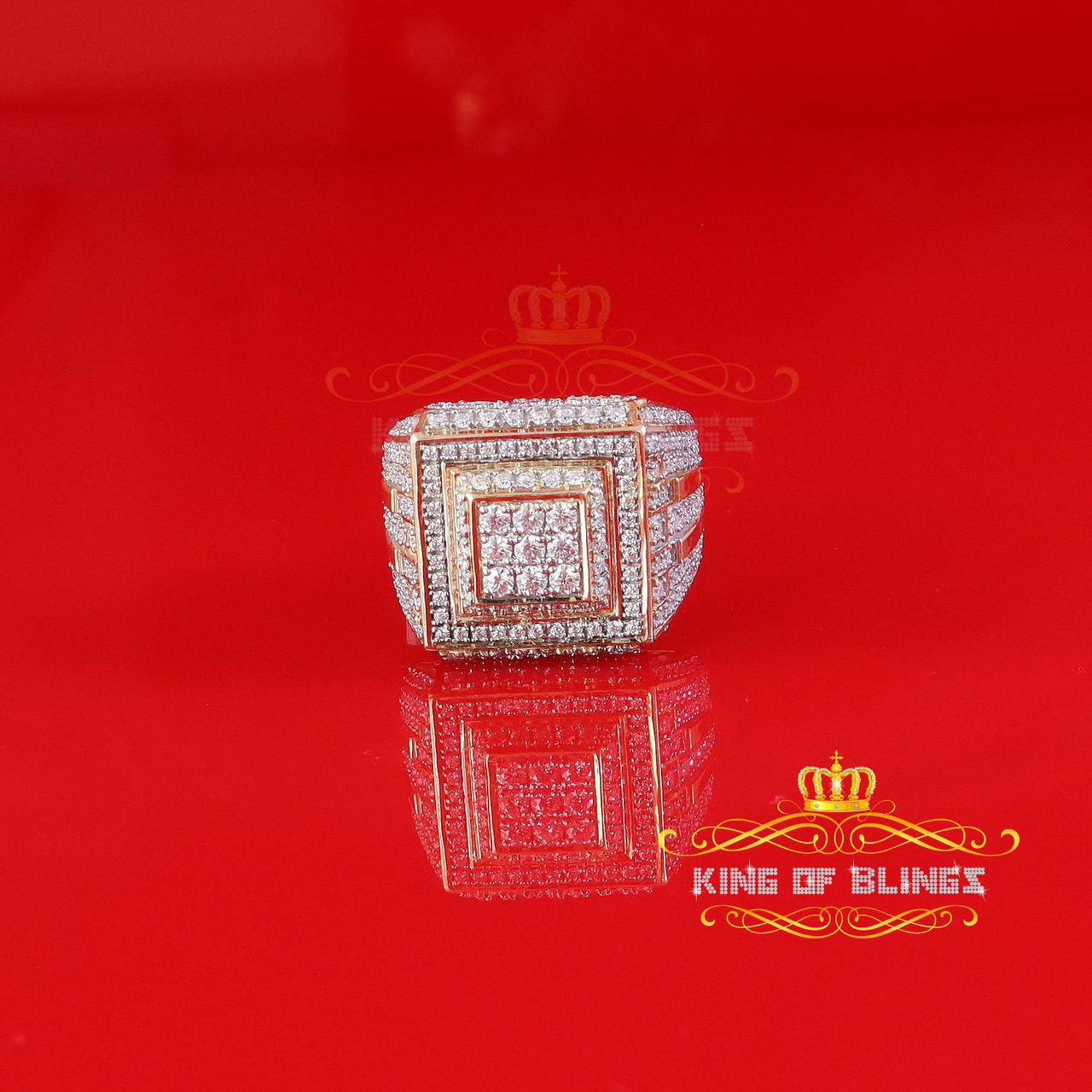 King of Bling's Men's/Womens 925 Silver Yellow 4.00ct VVS 'D' Moissanite Square Rings Size 10