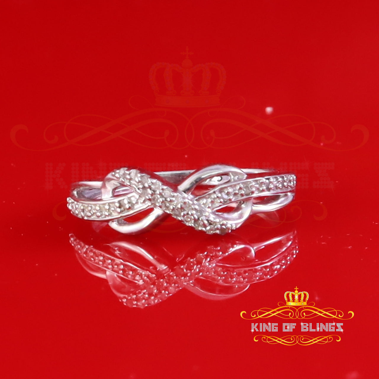 King Of Bling's 925 Sterling Silver Round 0.15ct Diamond White Infinity Rings Size 6 For Women