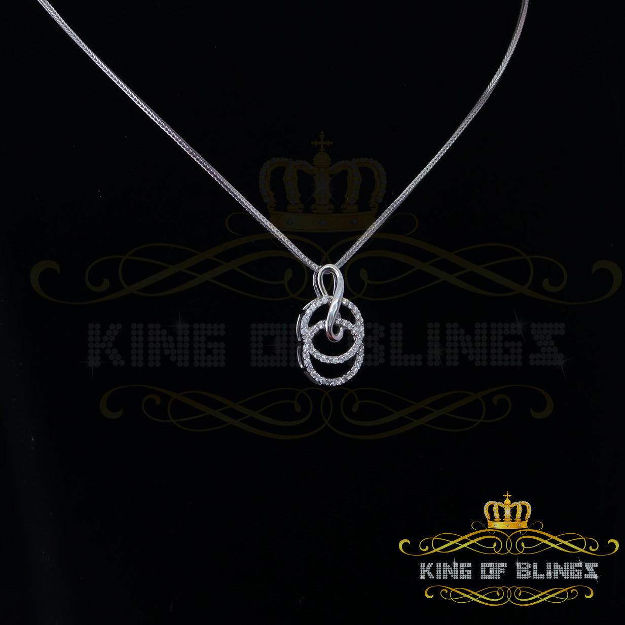 King Of Bling's White Silver Pendant Double Circle With Infinite Necklace 1.44ct Cubic Zirconia