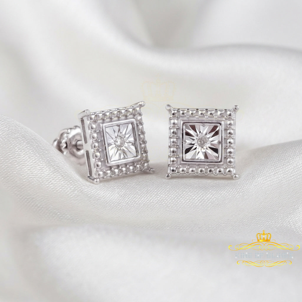 King Of Bling's 925 Sterling Silver White Hip Hop 0.01ct Diamond Men's & Women's Stud Earrings KING OF BLINGS